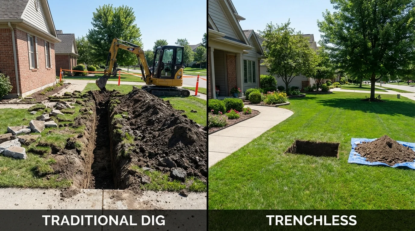 Trenchless sewer repair with minimal yard damage versus traditional excavation in Marion, MA
